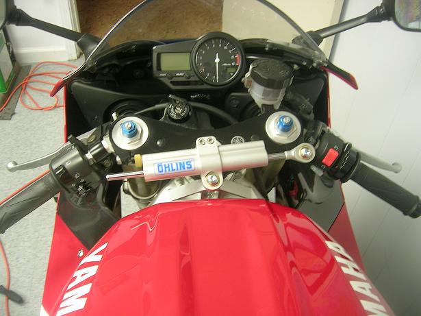 [Ohlins damper on the R1.]